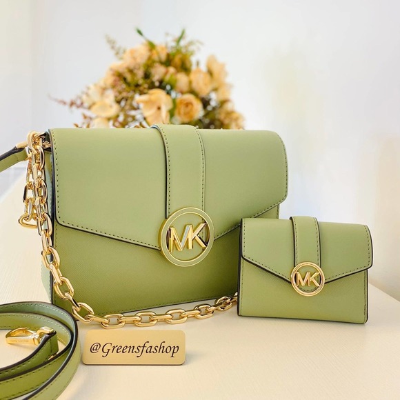 Michael Kors Handbags - Michael Kors & wallet Carmen Medium Flap Crossbody leather Light Sage